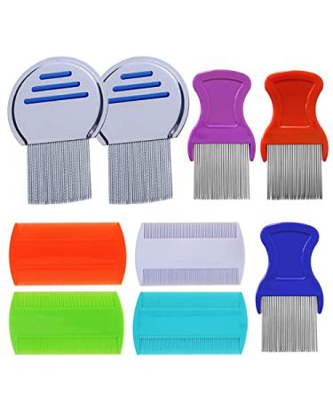 LABOTA 9 Pcs Lice Combs, Flea Combs, Hair Comb Double Sided Fine Tooth Combs, Removal Dandruff Comb with Metal Teeth, Stainless Steel Louse and Nit Comb for Head Lice Treatment