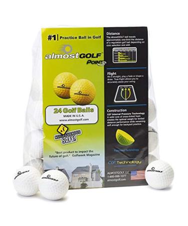AG AlmostGolf Balls - Limited Flight Practice Golf Balls - (24 Pack) - Almost Golf Balls Foam Golf Training Aids for Indoor Or Yard Practice - Includes 24 AlmostGolf Balls with 5 Liberty Tees White