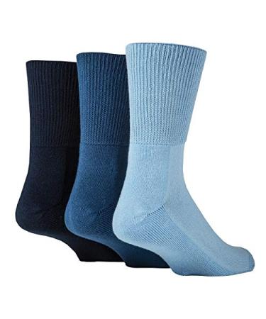 IOMI - Extra Wide Non Binding Bamboo Diabetic Socks for Men & Women | 3 Pack 12-15 Blue