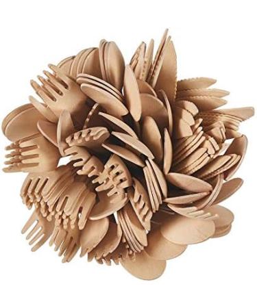 300 Pack Disposable Wooden Cutlery Set - 100 Spoons 100 Forks 100 Knives All Natural Compostable Cutlery Set - Buy Online on GoSupps.com