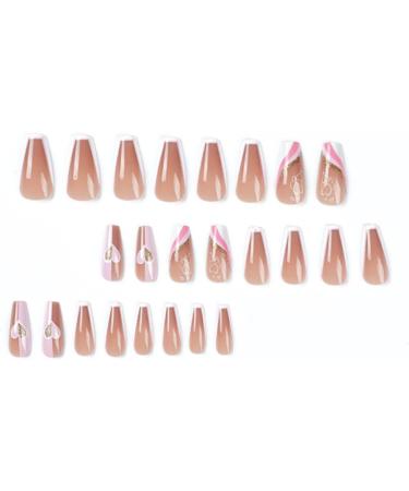 Justotry 24 Pcs Heart Fake Nails - Long French Press on Nails, Trendy Swirl Ballerina Stick on Nails - Women's White Acrylic Coffin False Nails Medium with Glue for Nail Art - Buy Online on GoSupps.com