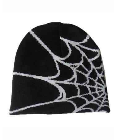 Pooyikoi Y2K Gothic Spider Pattern Wool Acrylic Knitted Hat Women Beanie Winter Warm Beanies Men Casual Skullies Outdoor Black One Size