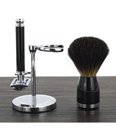 Lefeda Simply Men's Razor Brush Set | Double-Sided Safety-Roof Razor Brush & Holder - Premium Quality 6.5x9cm Silver for Superior Grooming - Buy Online on GoSupps.com