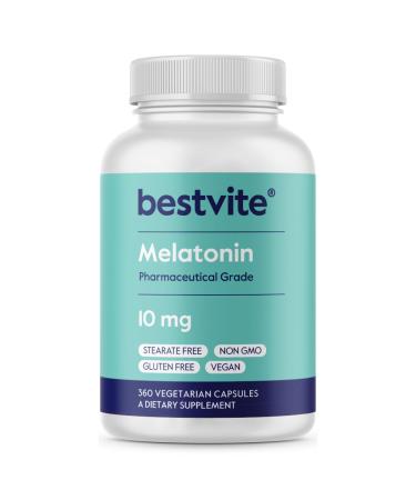 BESTVITE Melatonin 10 mg - 360 Veg Caps - No Stearates - No Sucralose No Dextrose No Silicon Dioxide No Mannitol - Vegan - Non-GMO - Gluten-Free - Sleep Aid to Support Rest & Wake Cycles 360 Count (Pack of 1)