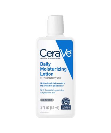 CeraVe Daily Moisturizing Lotion | 3 Ounce | Face & Body Lotion for Dry Skin with Hyaluronic Acid | Packaging May Vary Unscented 3 Ounce (Pack of 1)