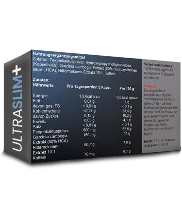 Natural Ultra Slim+ Weight Loss Capsules | Garcinia Cambogia Caffeine & Bitter Melon Extract for Effective Slimming - Buy Online on GoSupps.com