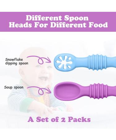 Vicloon Baby Fork and Spoon 4Pcs Set - Silicone Self Feeding Utensil for Infant Toddler - Easy Grip Soft Spoon Toddler Cutlery Kit - First Led Training Weaning - Blue/Pink/Purple/Green - Buy Online on GoSupps.com