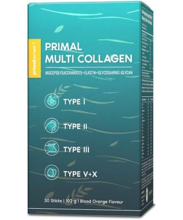 Primal Harvest Set of 30 collagen sticks with collagen peptides type I II III IV and X in convenient food supplement packages taste: blood orange  - Buy Online on GoSupps.com