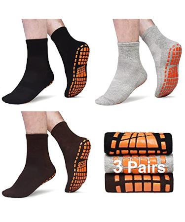 Mens Non Slip Socks for Yoga Pilates Anti Skid Grip Socks for Men 3 Pack Home Slipper Hospital Socks for Adult Elderly #2 Multi 3 Pairs 12-14
