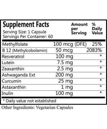 Daily Manufacturing Ageless Brain (Methylfolate B12 Resveratrol Lutein Zeaxanthin Ashwagandha Extract Curcumin Astaxanthin & Inulin) - Buy Online on GoSupps.com