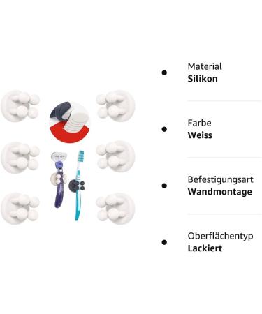 Tecbull Funny Hooks Toothbrush & Razor Holder | Self-Adhesive No Drilling Shower Bracket | 12-Piece Set (6 White + 6 Replacement Pads) - International Shipping Available - Buy Online on GoSupps.com