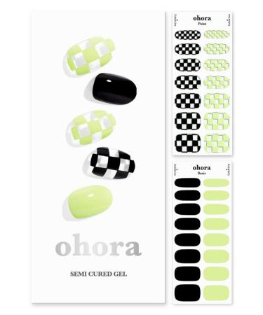 ohora Semi Cured Gel Nail Strips (N Racer) - Works with Any UV Nail Lamps, Salon-Quality, Long Lasting, Easy to Apply & Remove - Includes 2 Prep Pads, Nail File & Wooden Stick