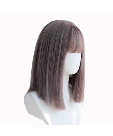 BGHJUE Wig Straight Short Bob Human Hair Density Wigs Bob Colored Heat Resistant 40cmGreen Pinkish purple40cm