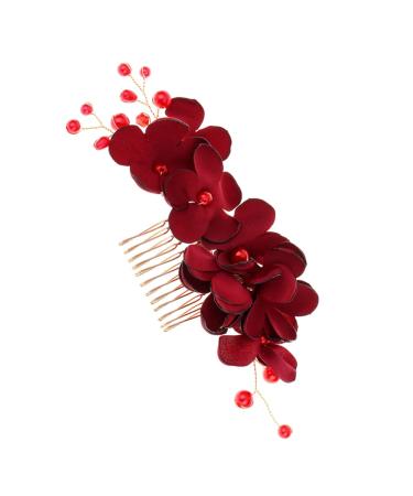Housoutil 1pc Women Hair Accessories Accesorios Para Wedding Decoration Girl Hair Clips Hair Clips for Men Hair Accessories for Girls Rhinestone Headpiece Comb Red Korean Bride