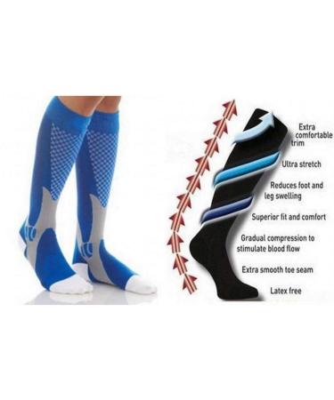 High quality men's unisex sport medical grade graduated compression knee high sock pair wear for running/football/soccer/professional athletic/flight & travel/pregnancy/recovery/performance/leg feet circulation protection blue/white Large-xtra large