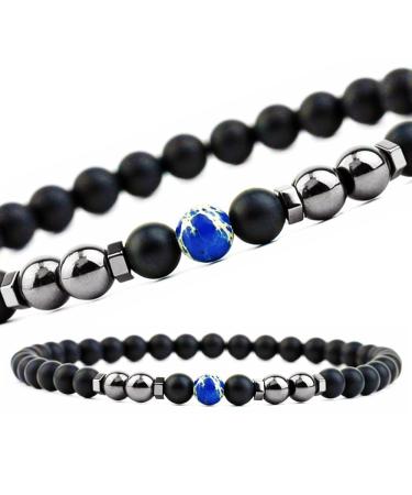 Magnetic foot chain 8.3 inner inside 6mm 2 packs black frosted stone foot chain remove static electricity matt stone foot chain improves sleep blue stone + magnetic foot chain