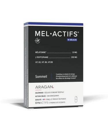 ARAGAN - Synactives - Melactives - Adult Sleep Supplement - Melatonin, L-tryptophan, Vitamins B3, B6 and B9-15 capsules - 15 days taken - Made in France