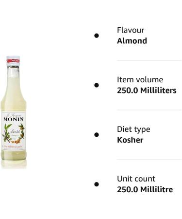Monin Almond Syrup 250ml - Premium Quality Syrup for Drinks and Desserts - Buy Online on GoSupps.com