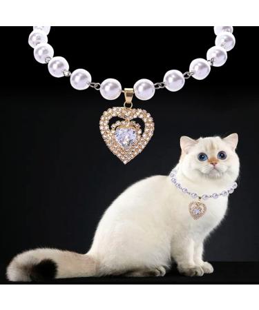 Rayminsino Pet Necklace - Cardiac & Cat Pearls Shiny Gemstones | Pearl-Strass Collar for Small Cats & Dogs | Elegant Wedding Jewelry in Gold - Buy Online on GoSupps.com