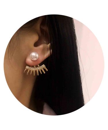 Punk Spike Ear Jacket Earrings Gold Pearl Studs Earrings Minimalist Front Back Studs Earrings Modern Edgy Earrings Jewelry for Women and Girls Gift