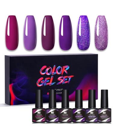 6Pcs Gel Nail Polish Set Gel Polish Glitter Kit for Manicure Nail Design Art Semi Permanent Varnish Hybrid Base Top Coat - (Color: MJ-6914)