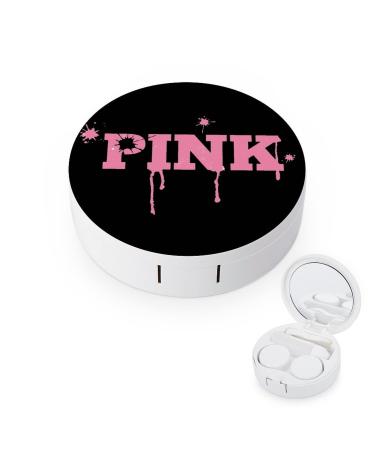 Pink Round Case For Contact Lens Kit Storage Box with Mirror Printed