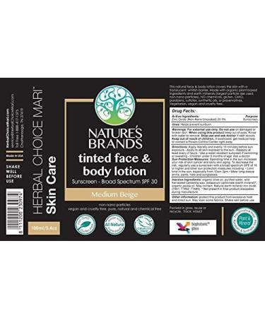 Herbal Choice Mari Natural SPF 30 Tinted Face & Body Lotion - Medium Beige (3.4 fl oz) | Best Natural Sun Protection for All Skin Types - Buy Online on GoSupps.com