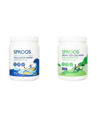 Sproos Premium Marine Collagen Peptide Powder (400 g Tub) & Premium Grass Fed Collagen Powder | Large 500g Tub | (500g)