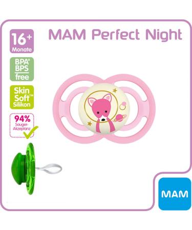 MAM Perfect Night Silicone Pacifier 16+ for Girls - Set of 2 with Sterilized Transport Boxes | International Shipping Available - Buy Online on GoSupps.com