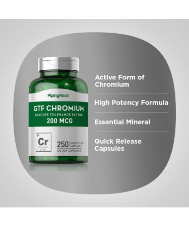 GTF Chromium 200 mcg | 250 Capsules | Glucose Tolerance Factor Supplement - Piping Rock - Buy Online on GoSupps.com