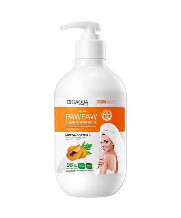 BIOAQUA Nourish PawPaw Vitamin C Shower Gel 98% Papaya Extract Goat Milk Tender Skin Deep Cleaning 480ml / 16.23fl.oz