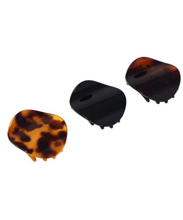 Parcelona French Onde Tortoise Shell Black and Savana Small 2  Celluloid Set of 3 Round Side Slide In Secure Grip Hair Claw for Women and Girls - Buy Online on GoSupps.com
