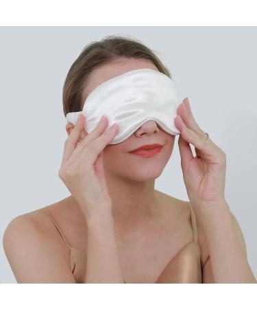2 Pack 100% Pure 6A Mulberry Silk Sleep Mask for Sleeping - Adjustable Blindfold with Elastic Strap Headband - Natural Cosy 22 Momme Real Silk - White&White - Buy Online on GoSupps.com