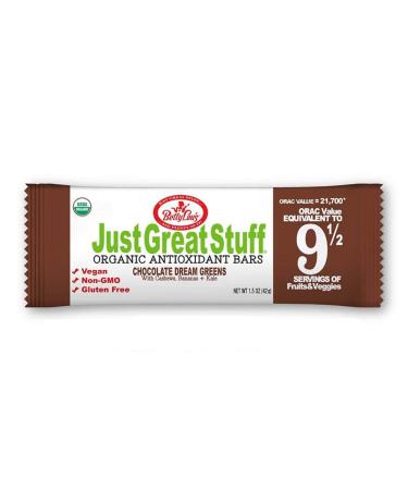 Betty Lou's Just Great Stuff Organic Protein Bars | Antioxidant Rich Energy Bars with Real Fruits and Veggies | Gluten Free, Vegan, Non GMO | Individually Wrapped | Chocolate Dream Greens (12 Pack)