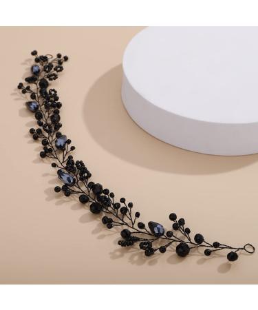 Teyglen Handmade Black Crystal Bridal Headband Hair Vine for Wedding - Rhinestone Crystal Beads Hair Accessories for Women - Buy Online on GoSupps.com