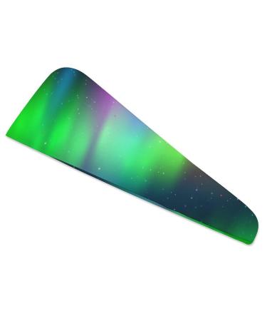 Green Aurora Microfiber Hair Towel Wrap for Women 10 Inch X 26 Inch Super Absorbent Hair Turban with Button
