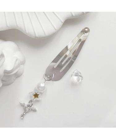 Y2K Snap Hair Clip for Women Hair Barrette Clip for Thick Thin Hair Hollow Star Bead-Silver Barrette Exquisite Hair Clip Heart Hair Barrettes for Women - Buy Online on GoSupps.com