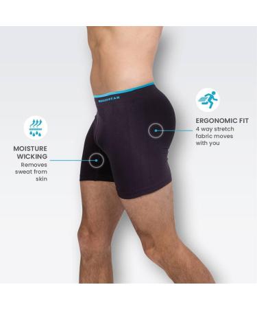 Runderwear Men's Anti-Chafing Boxers (5 inch) - Small Black/Cyan | Lightweight, Breathable, Moisture-Wicking Sports Underwear - Buy Online on GoSupps.com
