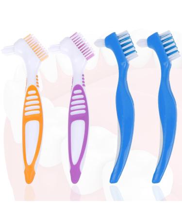 4-piece set prosthesis brushes |Denture brushes with double head and precision tip |Cleaning brushes for dentures prostheses bites retainers aligners and tooth rails.