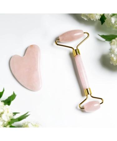 CHADO Roller & Gua Sha Set - Genuine Rose Quartz Facial Tools for Radiant Skin Drain & Sculpt | International Shipping Available - Buy Online on GoSupps.com