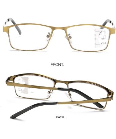 Zukky Multifocus Reading Glasses for Men & Women - Anti-Blue Light Semi-Metal Frame Gold (Size: 3.5x) - International Shipping Available - Buy Online on GoSupps.com