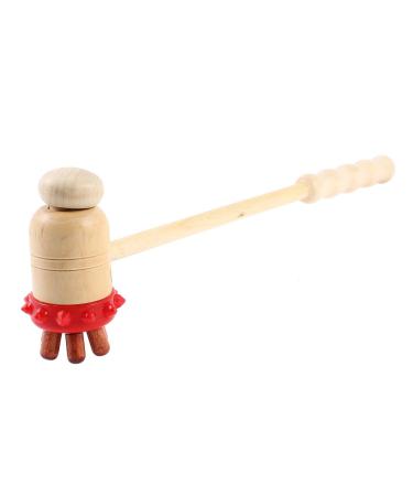Ruilogod Beige Wooden Handle Body Shoulder Back Massage Hammer Stick 11.4"