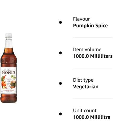 Monin Premium Pumpkin Spice Syrup 1L - Delicious Fall Flavor for Coffee and Cocktails - Buy Online on GoSupps.com
