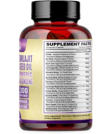 Shilajit Sea Moss Complex Herbal Dietary Supplement (2-Pack) 180 Capsules with Turmeric Ginseng & Black Seed Oil - Buy Online on GoSupps.com
