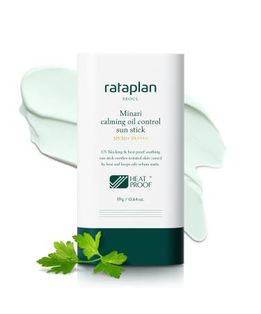 Rataplan Minari Calming Oil Control Sun Stick SPF 50+ PA++++ - Korean Sunscreen Stick for Face Matte Sunscreen for Oily Skin Reef Safe Broad Spectrum No White Cast Korean Skincare