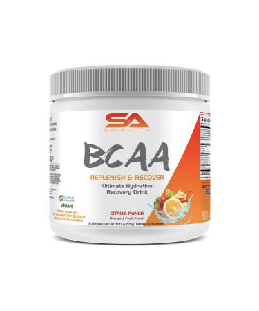 BCAA Powder Plus Glutamine and Electrolyte Powder for Recovery & Hydration - 30 Servings (Citrus Punch)