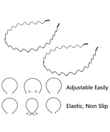 2 Pieces Metal Hair Band Set - Unisex Non-Slip Elastic Headband for Sports Yoga and Makeup - Durable Wave Design International Shipping Available - Buy Online on GoSupps.com