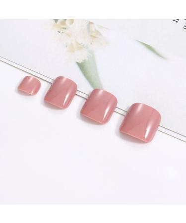 Handcess Shiny Pink Artificial Toenails - Short Square Full Cover Nail Tips for Women & Girls - International Shipping Available - Buy Online on GoSupps.com