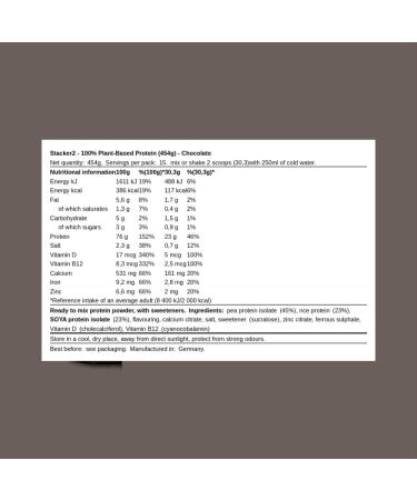  STACKER 2 Stacker2 100% Plant-Based Protein (454g) Chocolate - Buy Online on GoSupps.com