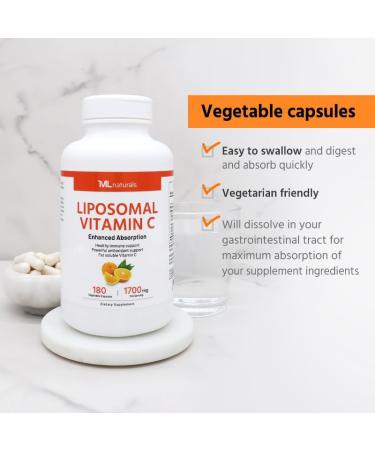 ML Naturals High Potency Liposomal Vitamin C 1 700mg Serving 180 Vegetable Capsules High-Potency Long-Lasting Effect Gluten-Free 180 Count (Pack of 1) - Buy Online on GoSupps.com